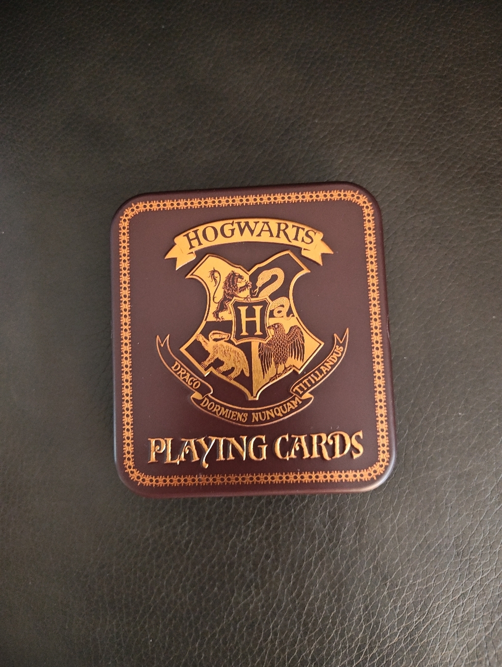 Brown and Gold Hogwarts Playing Cards with Tin